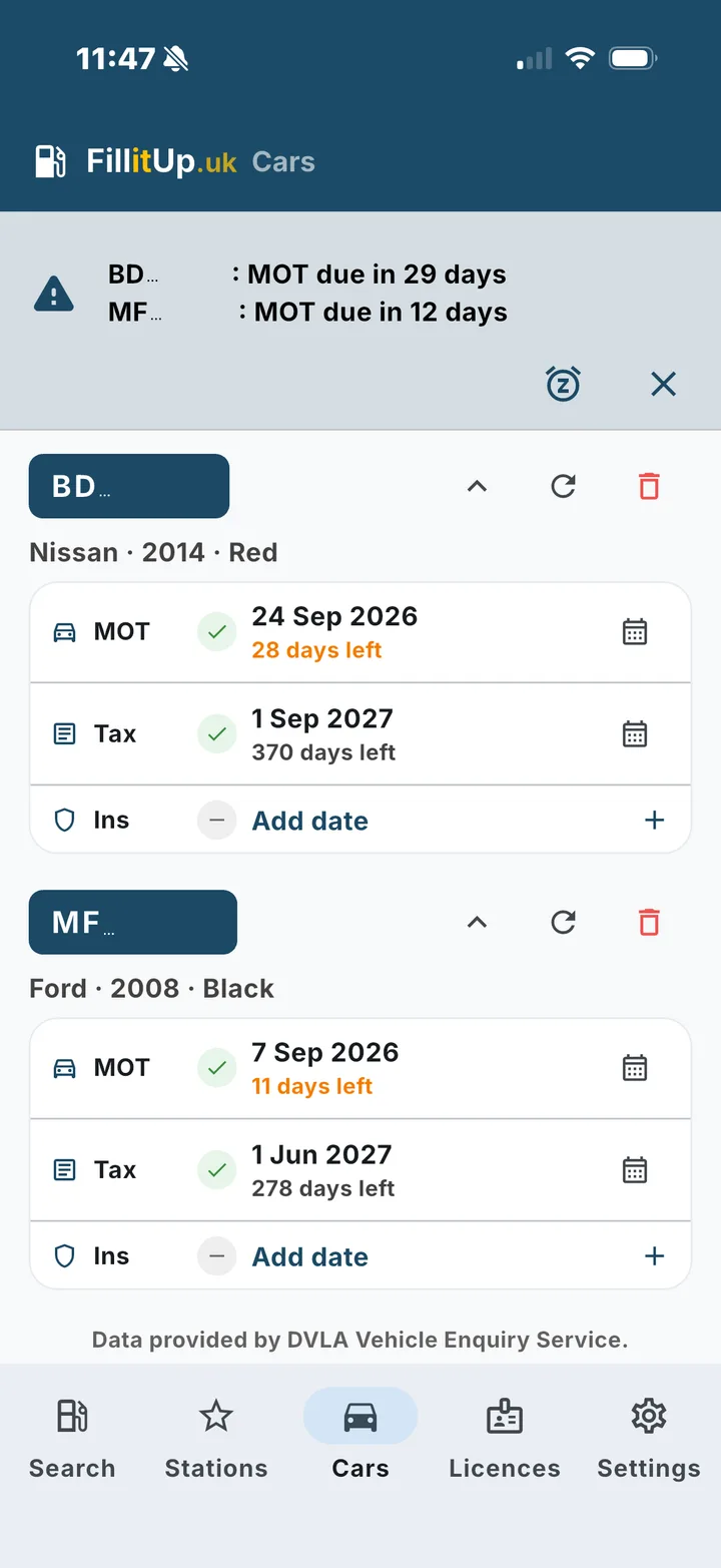 Cars screen