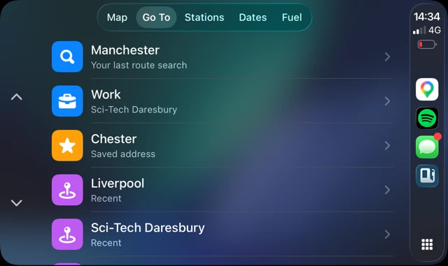 CarPlay Go To list of destinations