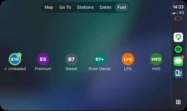 CarPlay fuel type picker